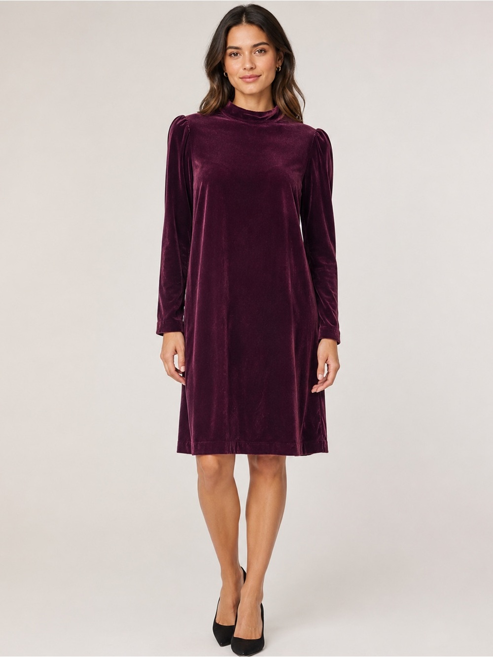 GAP Velvet Long-Sleeve Shift Dress - Plum